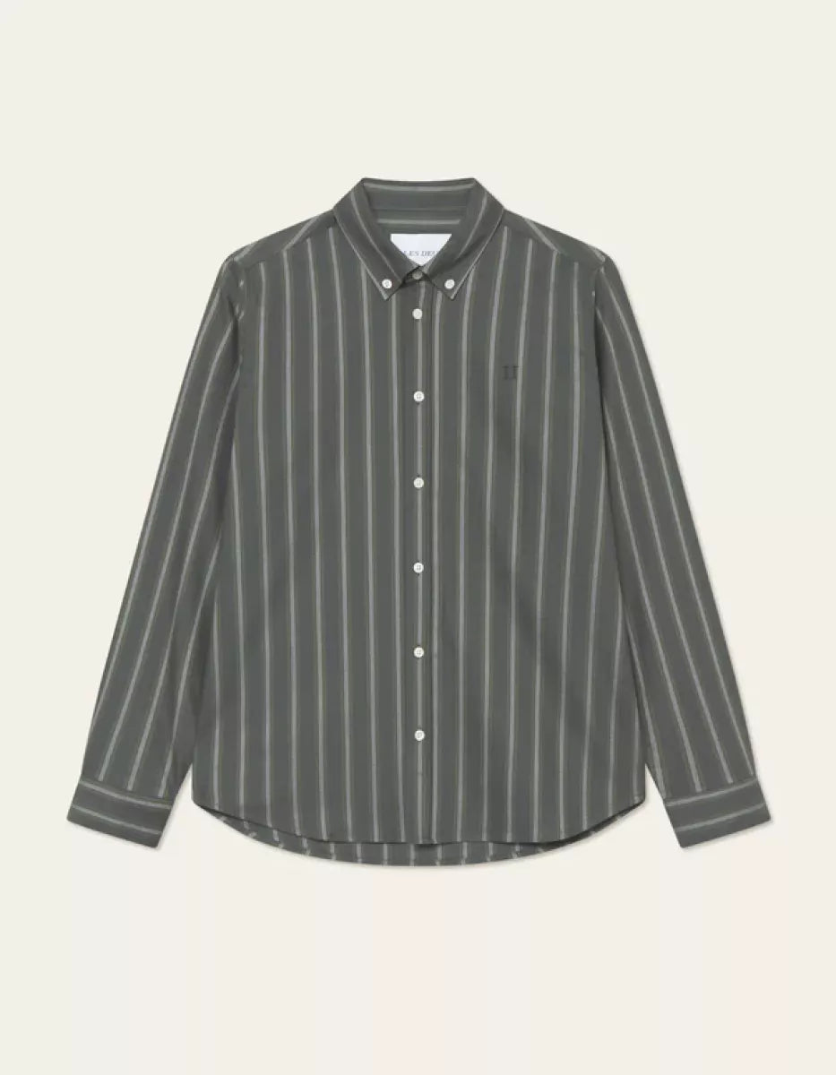 Les Deux Les Deux Konrad Striped Oxford Shirt Grijs dessin