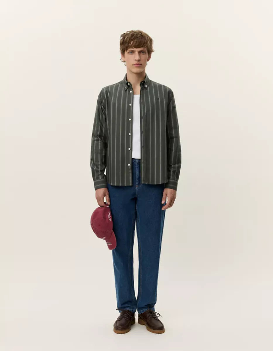 Les Deux Les Deux Konrad Striped Oxford Shirt Grijs dessin