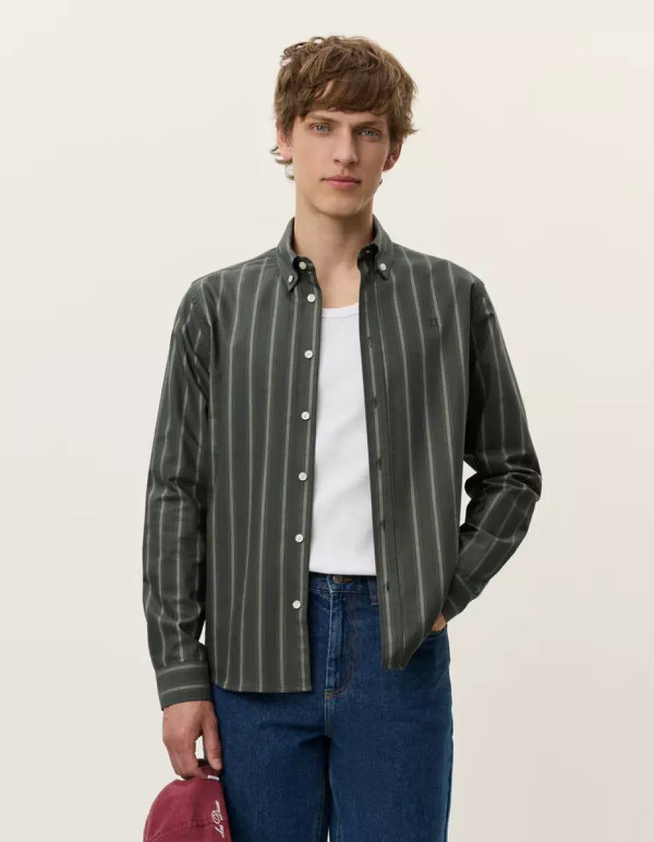 Les Deux Les Deux Konrad Striped Oxford Shirt Grijs dessin