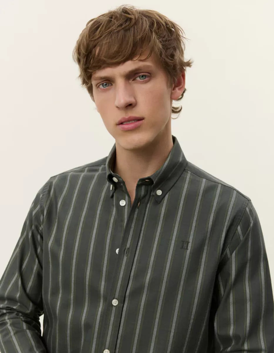 Les Deux Les Deux Konrad Striped Oxford Shirt Grijs dessin