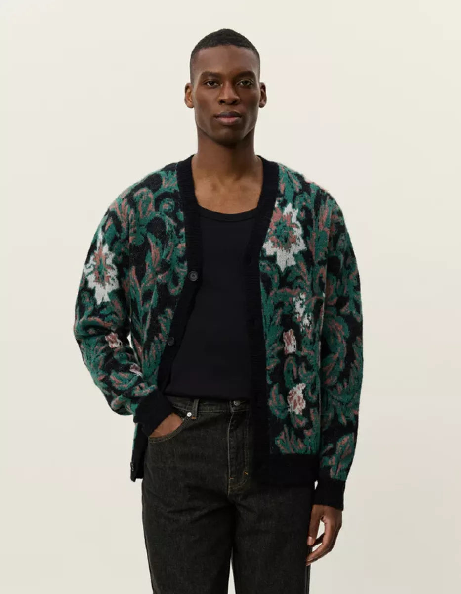 Les Deux Les Deux Alex Jacquard Cardigan Knit Zwart dessin
