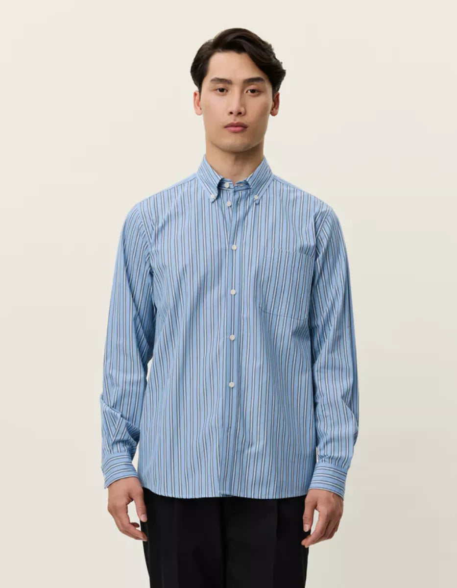 Les Deux Les Deux Kent Stripe Poplin Shirt Blauw