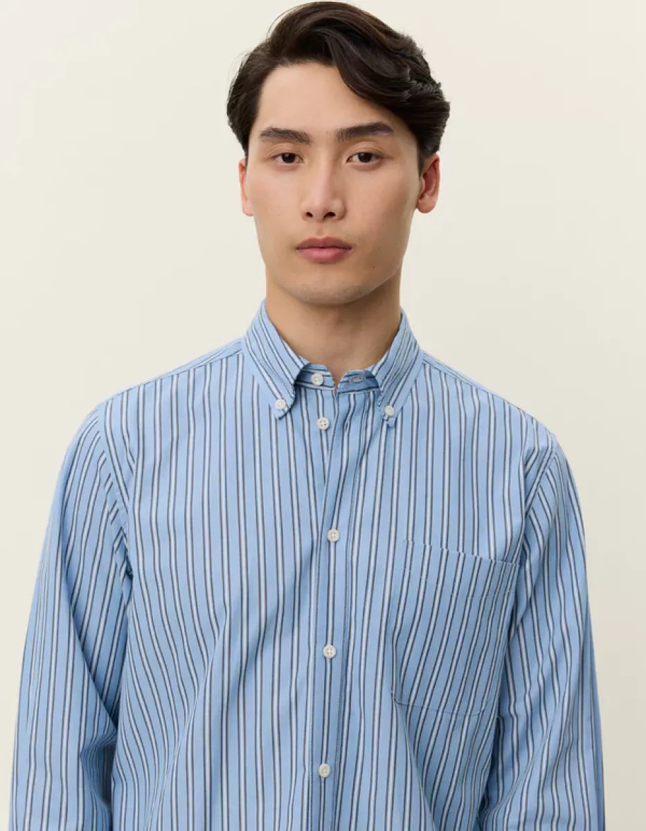 Les Deux Les Deux Kent Stripe Poplin Shirt Blauw