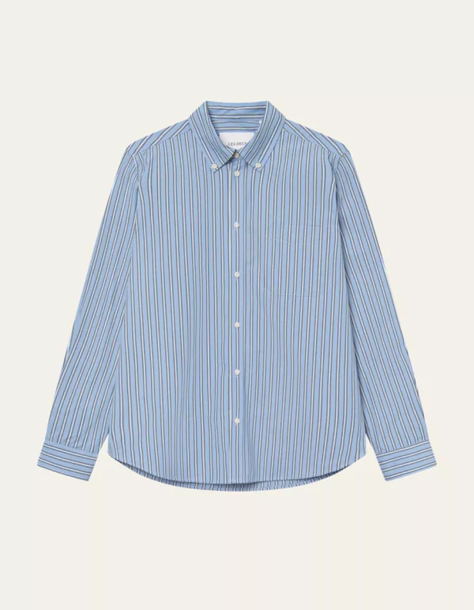 Les Deux Les Deux Kent Stripe Poplin Shirt Blauw