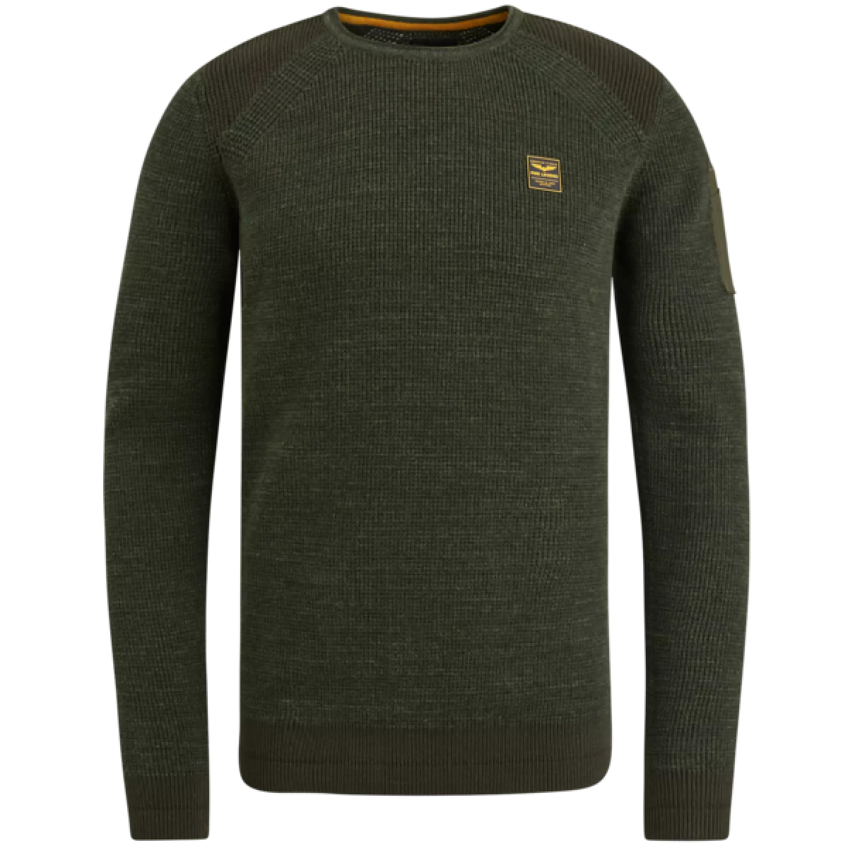 PME Legend PME Legend R-neck cotton rib melee knit Donkergroen